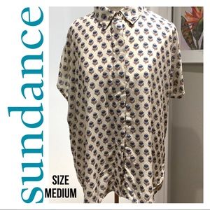SUNDANCE Short Sleeve Button Down Blouse Size Med
